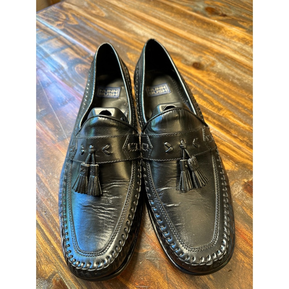 Nunn Bush Mens 84110 001 Black Leather Tassel Loafers Slip On Dress Shoes 9.5M